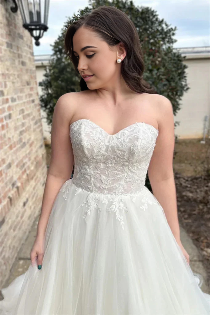 Vestidos de fiesta largos sin tirantes de encaje blanco con cuello de corazón, vestidos de noche formales, vestidos de novia